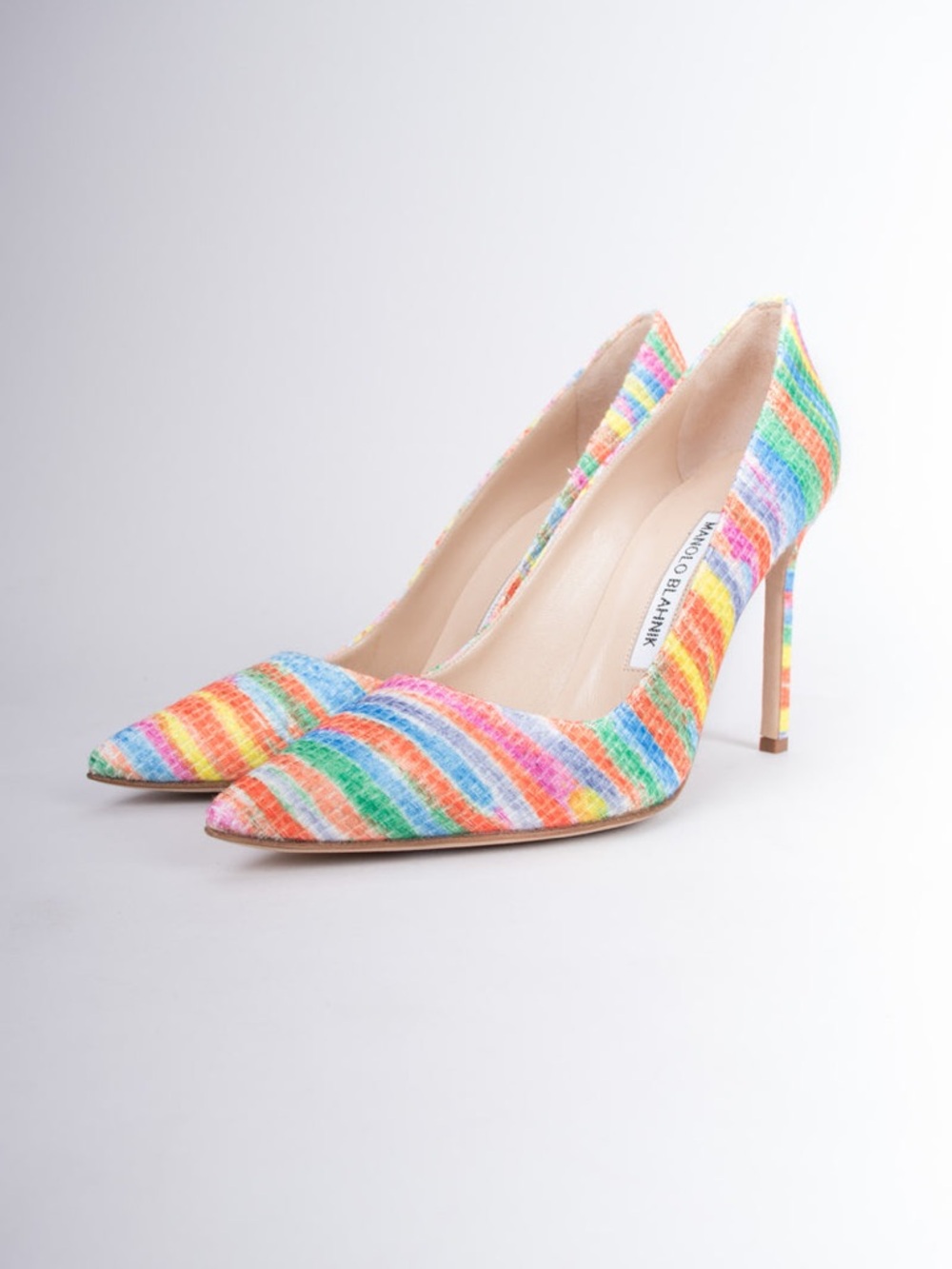 Manolo Blahnik Rainbow Striped Pointed-Toe Pumps